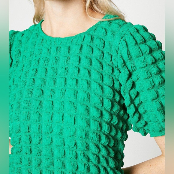 Textured Puff Sleeve Green Top - Picture 4 of 4